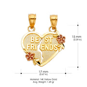 14K Gold 'BEST FRIENDS' Broken Heart Pendant with 2mm Figaro 3+1 Chain