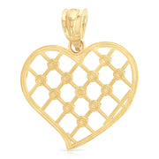 14K Gold Fancy Checkered Heart Charm Pendant