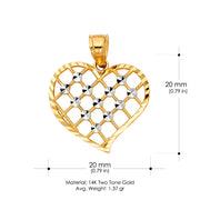 14K Gold Fancy Checkered Heart Charm Pendant with 0.8mm Box Chain Necklace
