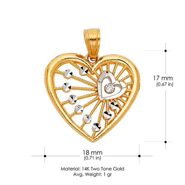 14K Gold Fancy Webbed Heart Charm Pendant with 0.8mm Box Chain Necklace