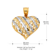 14K Gold Heart Pendant with 2mm Figaro 3+1 Chain
