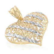 14K Gold Fancy Design Heart Charm Pendant with 0.8mm Box Chain Necklace