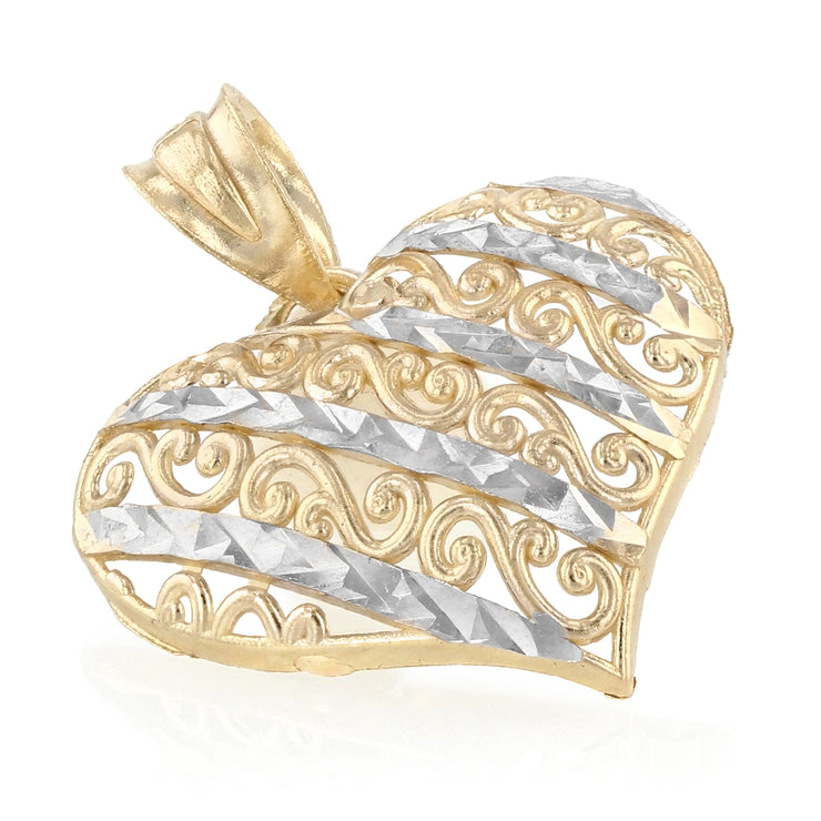 14K Gold Heart Pendant with 1.2mm Singapore Chain