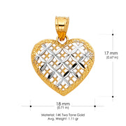 14K Gold Fancy Checkered Heart Charm Pendant with 0.8mm Box Chain Necklace