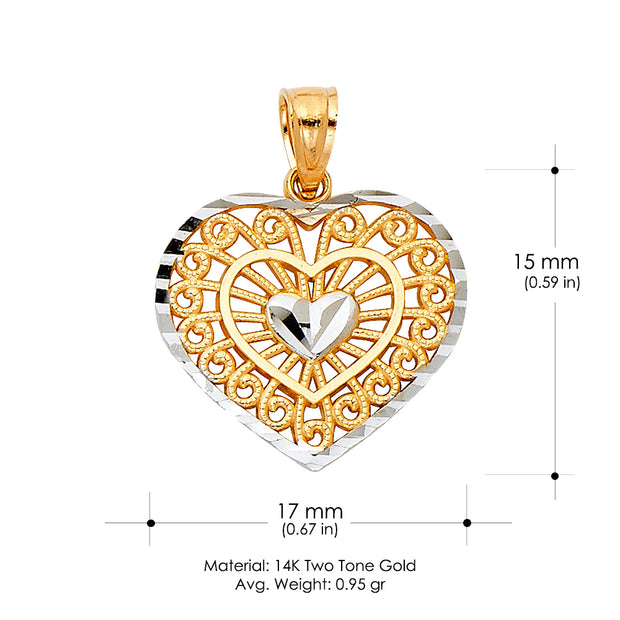 14K Gold Inside Heart Pendant with 1.2mm Singapore Chain