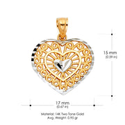 14K Gold Fancy Inside Heart Charm Pendant with 0.8mm Box Chain Necklace