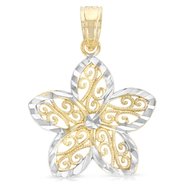 14K Gold Star Flower Pendant with 1.2mm Singapore Chain