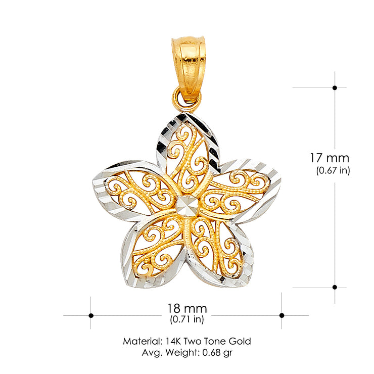 14K Gold Fancy Star Flower Charm Pendant