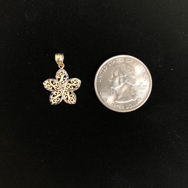 14K Gold Star Flower Pendant with 2mm Figaro 3+1 Chain