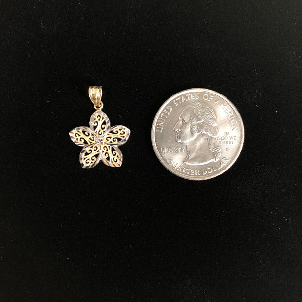 14K Gold Star Flower Pendant with 1.2mm Flat Open Wheat Chain