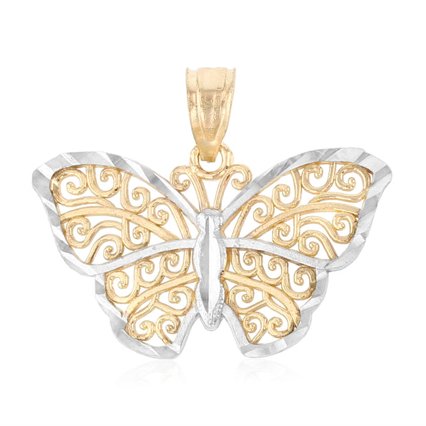 14K Gold Butterfly Pendant with 2mm Figaro 3+1 Chain