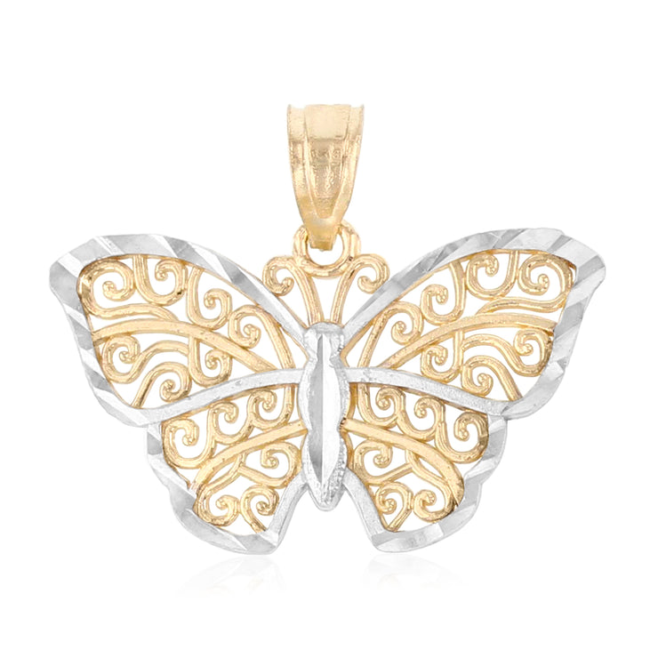 14K Gold Butterfly Pendant with 2mm Figaro 3+1 Chain