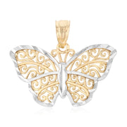 14K Gold Butterfly Pendant with 1.5mm Flat Open Wheat Chain