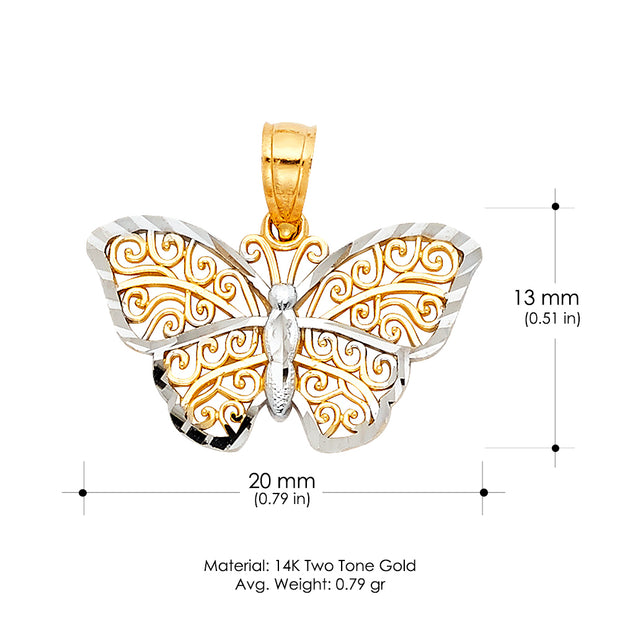 14K Gold Fancy Monarch Butterfly Charm Pendant