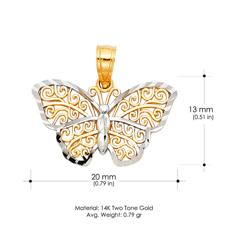 14K Gold Butterfly Pendant with 2mm Figaro 3+1 Chain