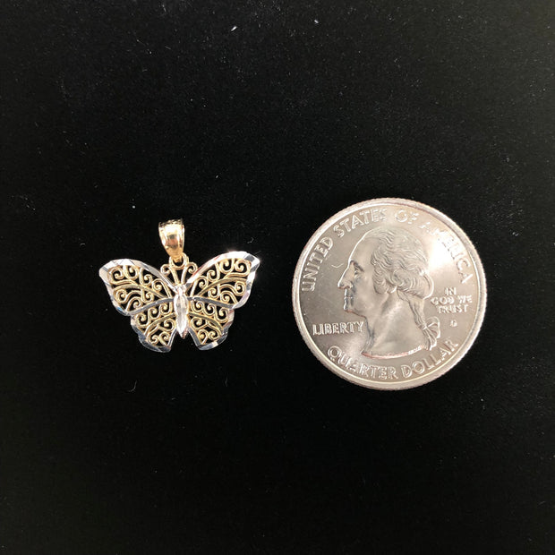 14K Gold Butterfly Pendant with 2mm Figaro 3+1 Chain
