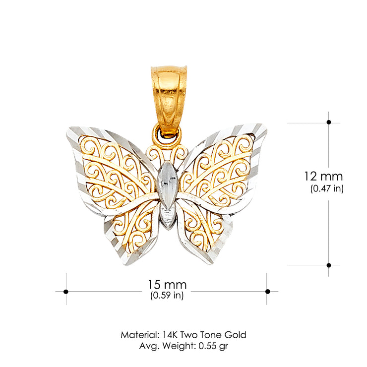 14K Gold Butterfly Pendant with 1.6mm Figaro 3+1 Chain