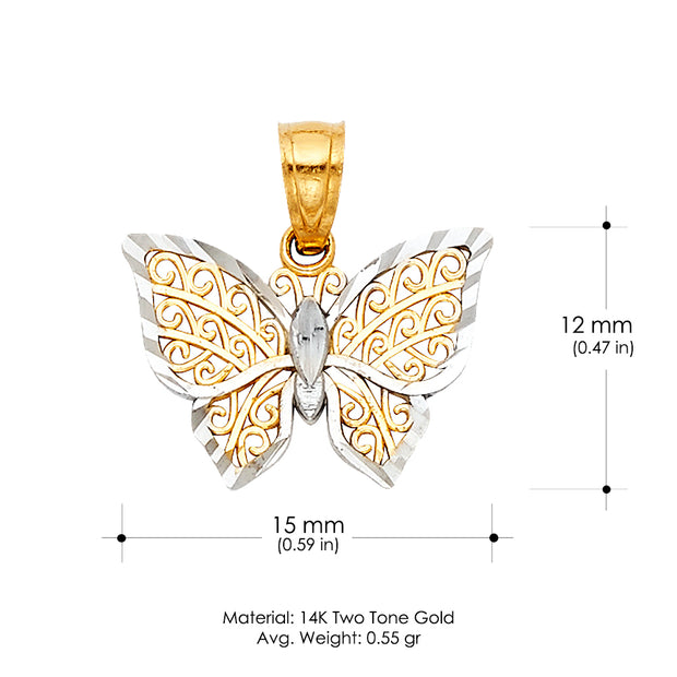 14K Gold Butterfly Pendant with 0.9mm Singapore Chain