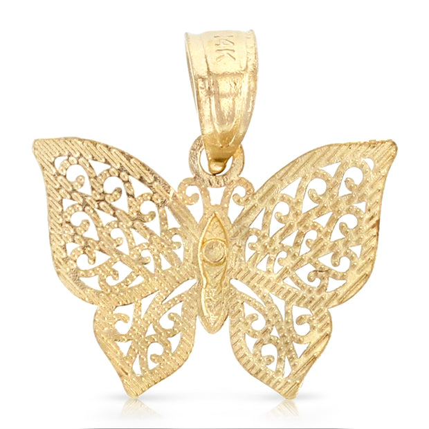 14K Gold Butterfly Pendant with 1.6mm Figaro 3+1 Chain