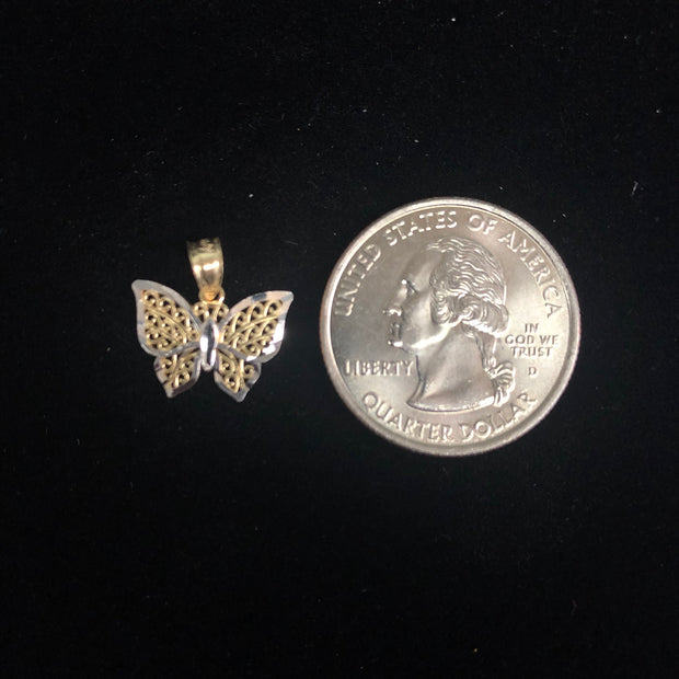 14K Gold Butterfly Pendant with 1.6mm Figaro 3+1 Chain