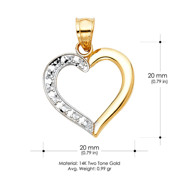 14K Gold Heart Pendant with 2mm Figaro 3+1 Chain