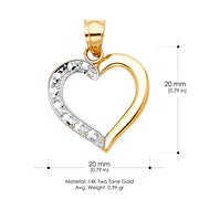 14K Gold Heart Charm Pendant with 1.1mm Wheat Chain Necklace