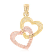 14K Gold Hanging Heart Pendant with 1.5mm Flat Open Wheat Chain