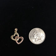 14K Gold Double Hanging Heart Charm Pendant