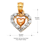 14K Gold CZ Heart Charm Pendant with 1.6mm Figaro 3+1 Chain Necklace