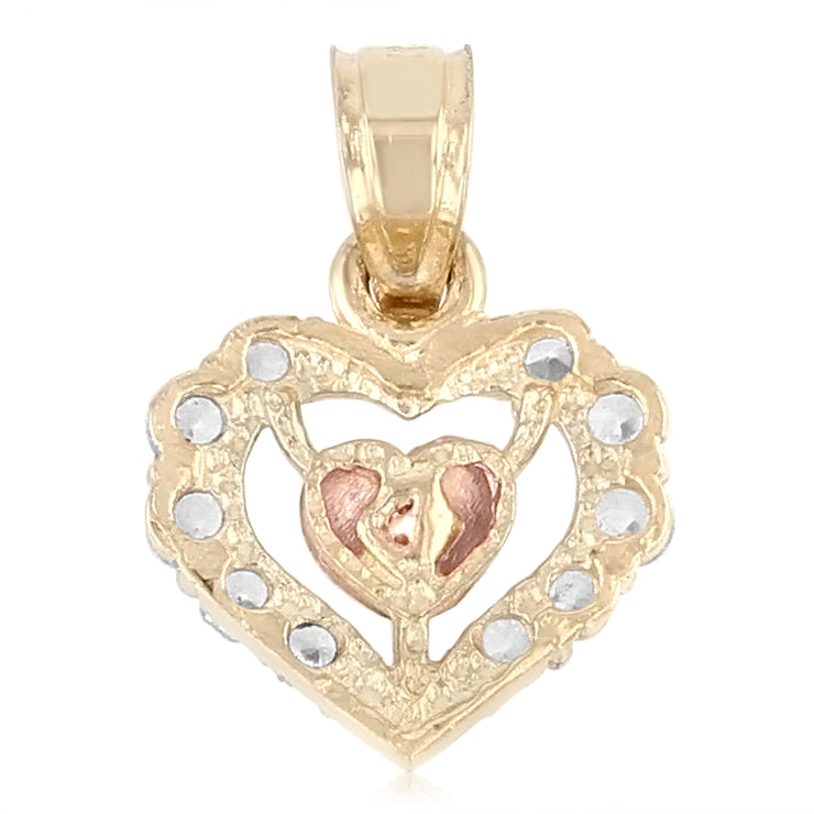 14K Gold CZ Fancy Inside Heart Charm Pendant