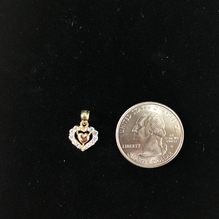 14K Gold CZ Fancy Inside Heart Charm Pendant