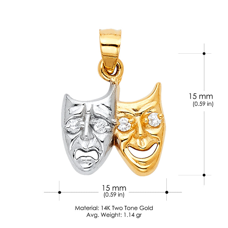14K Gold Two Face Happy and Sad Charm Pendant