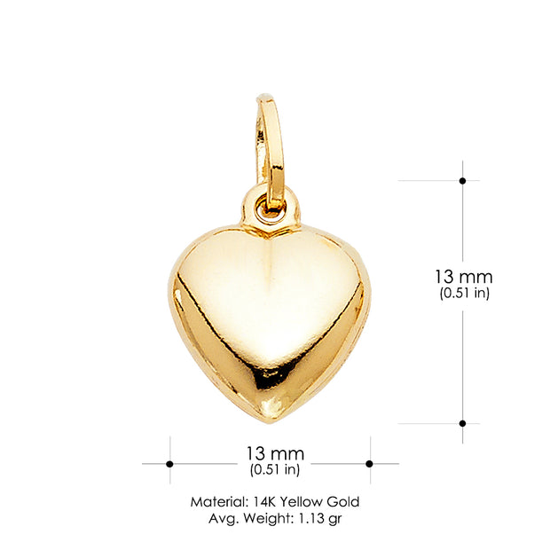 14K Gold Plain Heart Charm Pendant with 1.2mm Flat Open Wheat Chain Necklace