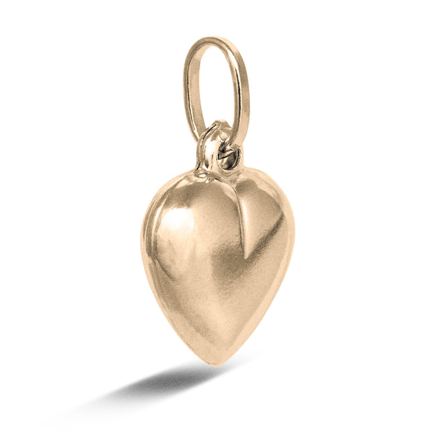 14K Gold Plain Heart Charm Pendant with 1.2mm Flat Open Wheat Chain Necklace