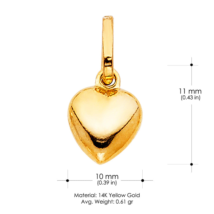 14K Gold Plain Heart Charm Pendant with 1.2mm Flat Open Wheat Chain Necklace