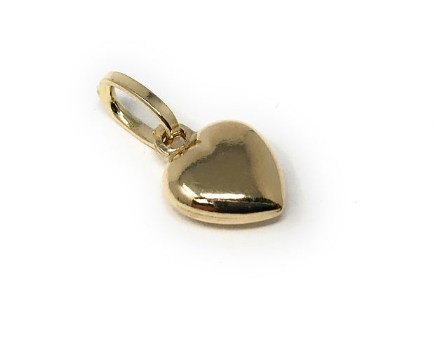 14K Gold Plain Heart Charm Pendant with 0.9mm Wheat Chain Necklace