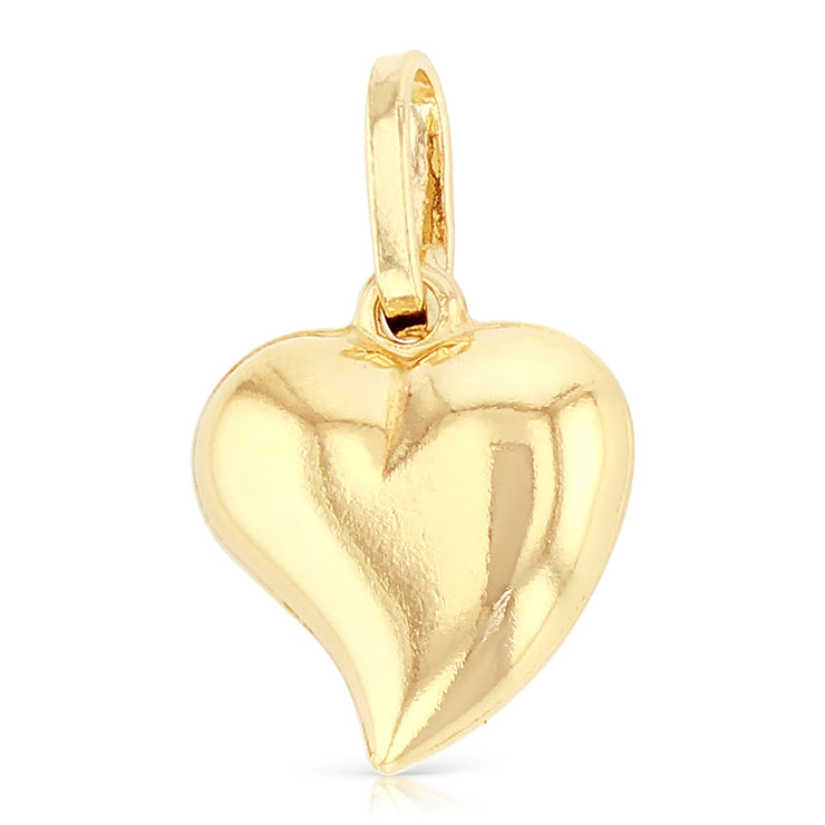 14K Gold Plain Heart Charm Pendant with 1.2mm Singapore Chain Necklace
