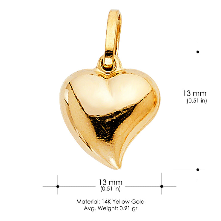 14K Gold Plain Heart Charm Pendant with 0.9mm Wheat Chain Necklace