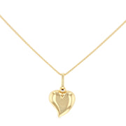 14K Gold Plain Heart Charm Pendant with 0.9mm Wheat Chain Necklace