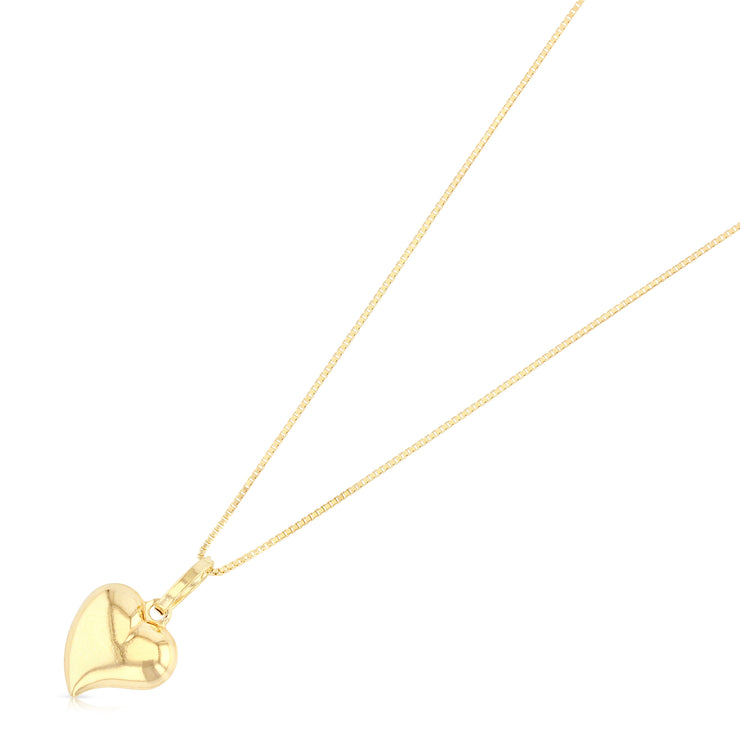 14K Gold Plain Heart Charm Pendant with 0.8mm Box Chain Necklace
