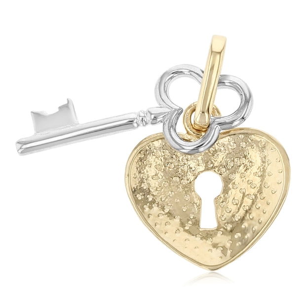 14K Gold Key to Heart Charm Pendant with 2mm Figaro 3+1 Chain Necklace