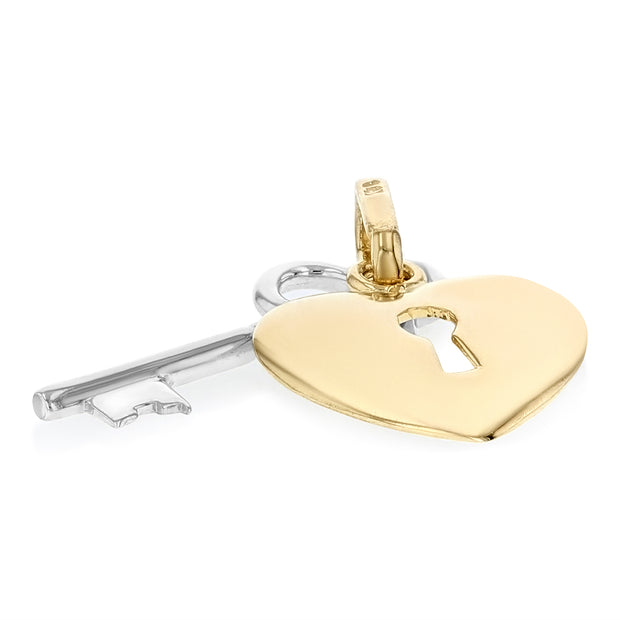 14K Gold Key to Heart Charm Pendant with 2mm Figaro 3+1 Chain Necklace