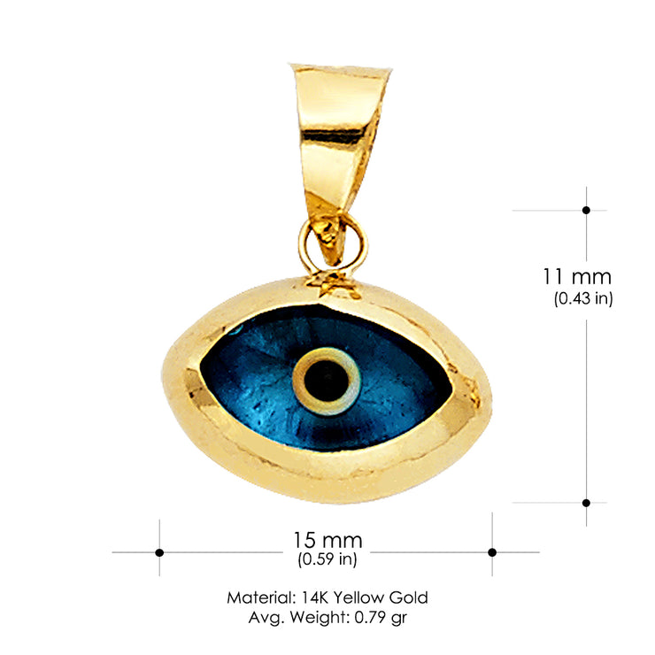 14K Gold Blue Evil Eye Charm Pendant