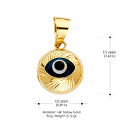 14K Gold Evil Eye Fluted Round Charm Pendant with 2mm Figaro 3+1 Chain Necklace