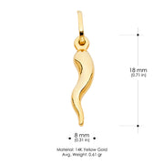 14K Gold Italian Horn Charm Pendant with 2mm Figaro 3+1 Chain Necklace