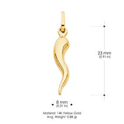 14K Gold Cornicello Italian Horn Fortune Charm Pendant with 1.1mm Wheat Chain Necklace