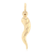 14K Gold Italian Horn Charm Pendant with 1.2mm Flat Open Wheat Chain Necklace