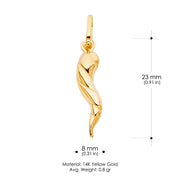 14K Gold Twisted Cornicello Italian Horn Charm Pendant