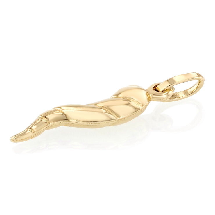 14K Gold Twisted Cornicello Italian Horn Charm Pendant