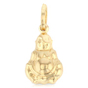 14K Gold Plain Buddha Charm Pendant with 2mm Figaro 3+1 Chain Necklace